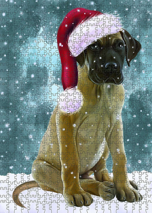 Let It Snow Happy Holidays Great Dane Dog Christmas Puzzle with Photo Tin PUZL567
