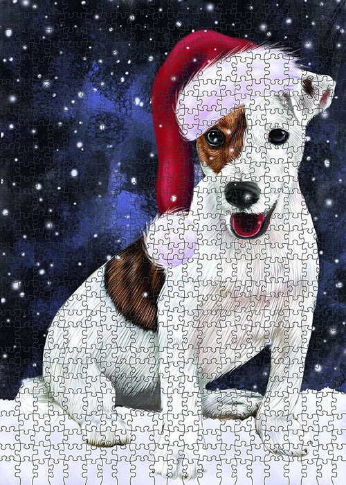 Let It Snow Happy Holidays Jack Russell Terrier Dog Christmas Puzzle with Photo Tin PUZL573