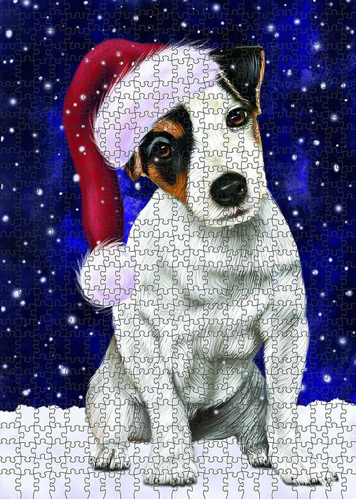 Let It Snow Happy Holidays Jack Russell Terrier Dog Christmas Puzzle with Photo Tin PUZL576