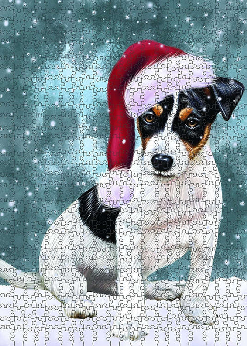 Let It Snow Happy Holidays Jack Russell Terrier Dog Christmas Puzzle with Photo Tin PUZL579