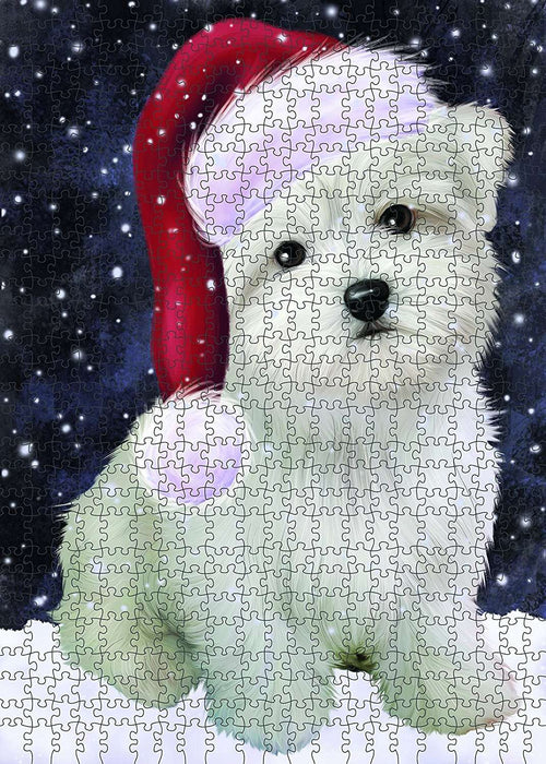 Let It Snow Happy Holidays Maltese Dog Christmas Puzzle with Photo Tin PUZL597
