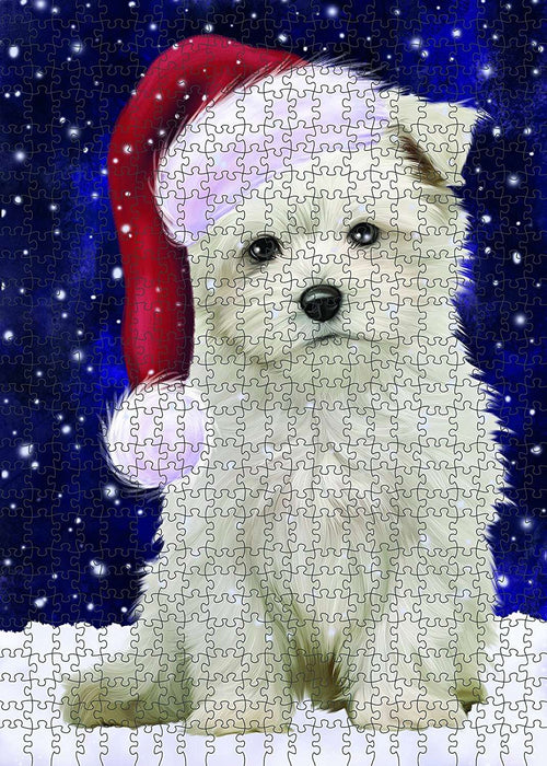 Let It Snow Happy Holidays Maltese Dog Christmas Puzzle with Photo Tin PUZL600