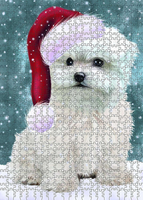 Let It Snow Happy Holidays Maltese Dog Christmas Puzzle with Photo Tin PUZL603