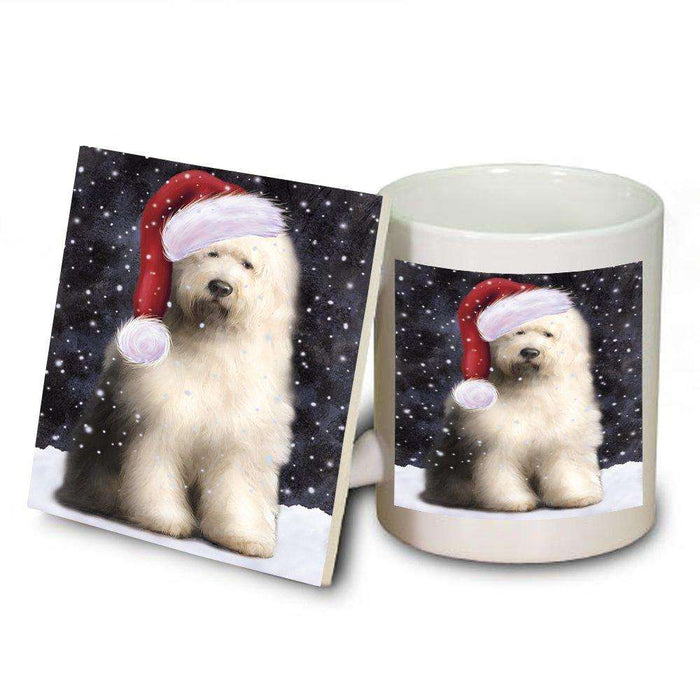 Let It Snow Happy Holidays Old English Sheepdog Christmas Mug and Coaster Set MUC0280