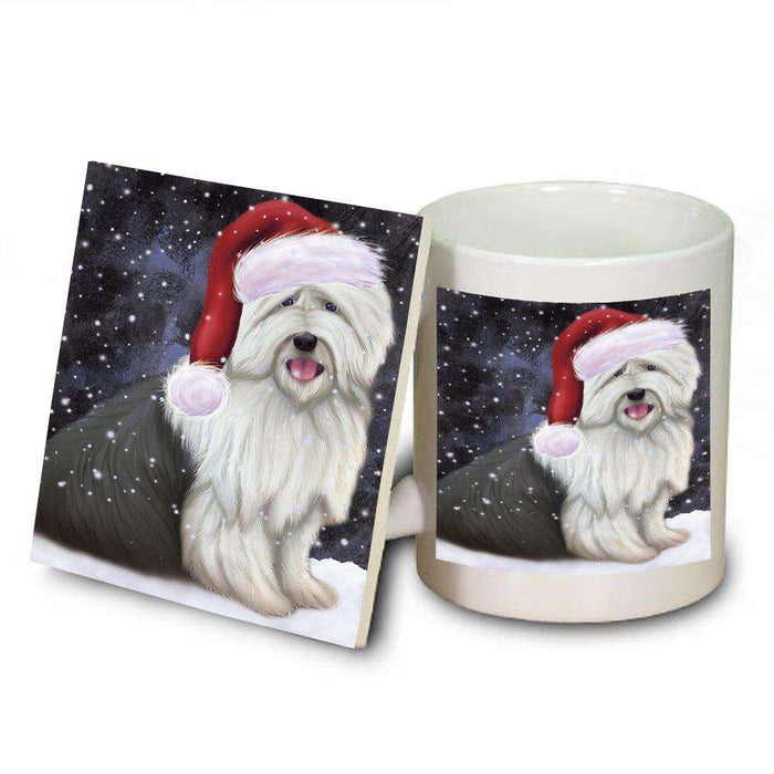 Let It Snow Happy Holidays Old English Sheepdog Christmas Mug and Coaster Set MUC0447