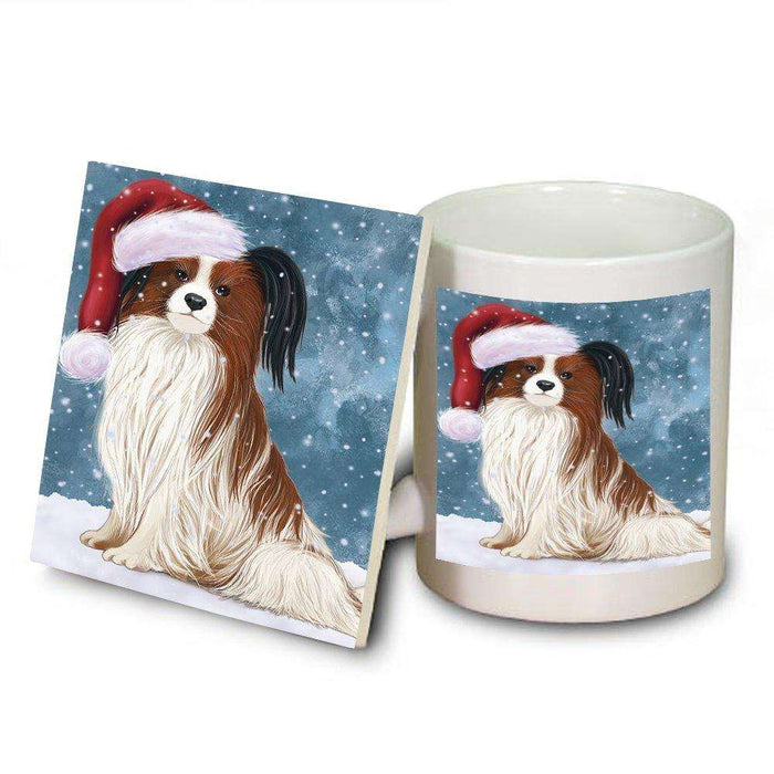 Let It Snow Happy Holidays Papillon Dog Christmas Mug and Coaster Set MUC0282