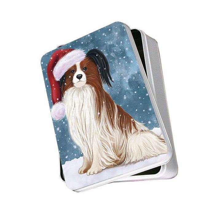 Let It Snow Happy Holidays Papillon Dog Christmas Photo Storage Tin PTIN0282