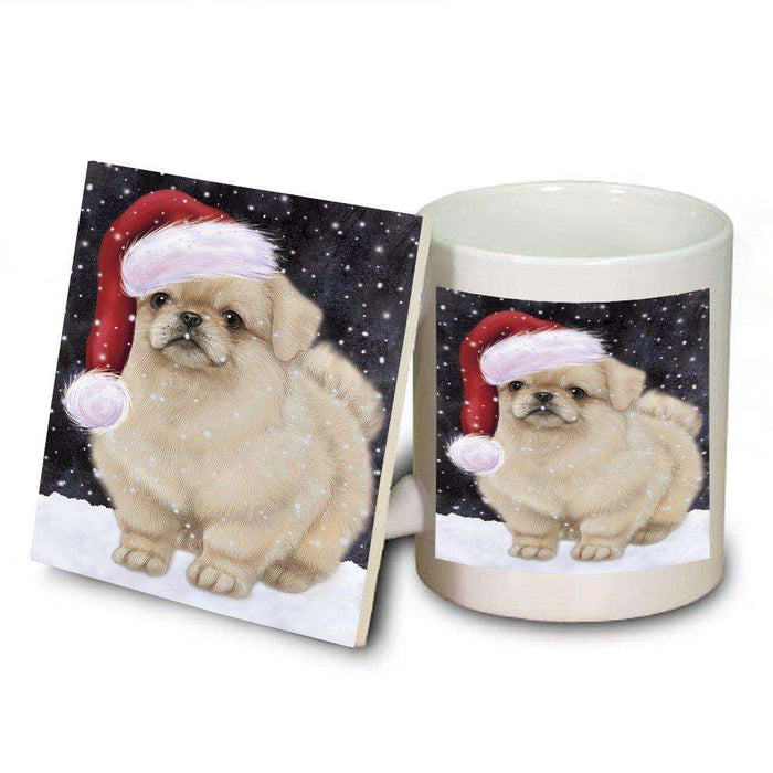 Let It Snow Happy Holidays Pekingese Dog Christmas Mug and Coaster Set MUC0449