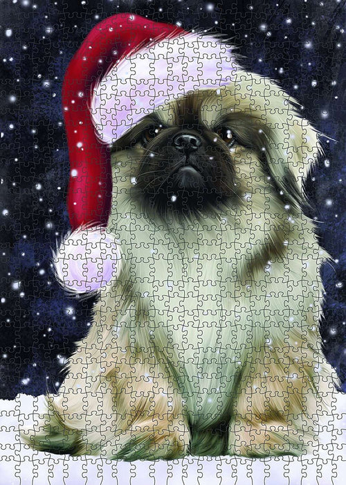 Let It Snow Happy Holidays Pekingese Dog Christmas Puzzle with Photo Tin PUZL606