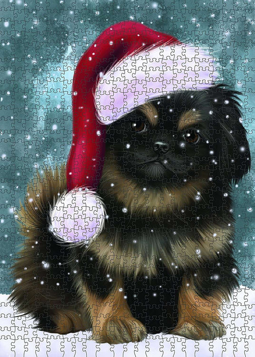Let It Snow Happy Holidays Pekingese Dog Christmas Puzzle with Photo Tin PUZL612