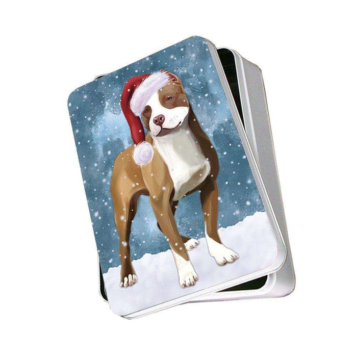Let It Snow Happy Holidays Pit Bull Dog Christmas Photo Storage Tin PTIN0455
