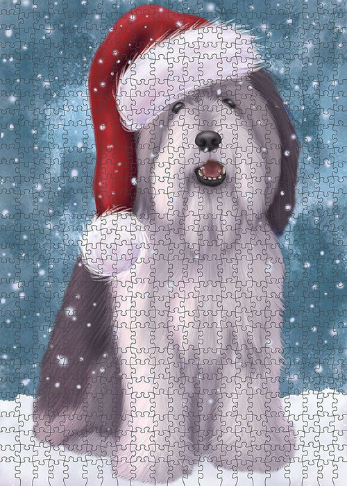 Let It Snow Happy Holidays Polish Lowland Sheepdog Dog Christmas Puzzle with Photo Tin PUZL2166