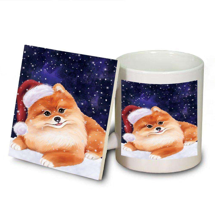 Let It Snow Happy Holidays Pomeranian Dog Christmas Mug and Coaster Set MUC0289