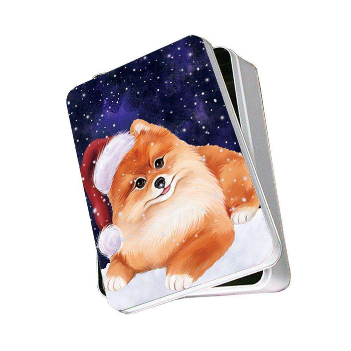 Let It Snow Happy Holidays Pomeranian Dog Christmas Photo Storage Tin PTIN0289