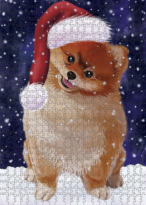 Let It Snow Happy Holidays Pomeranian Dog Christmas Puzzle with Photo Tin PUZL2169