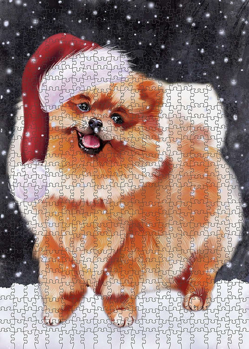 Let It Snow Happy Holidays Pomeranian Dog Christmas Puzzle with Photo Tin PUZL2172