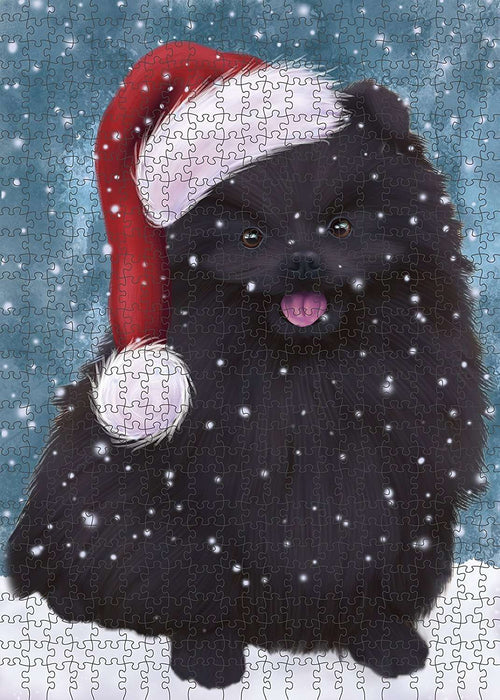 Let It Snow Happy Holidays Pomeranian Dog Christmas Puzzle with Photo Tin PUZL2175