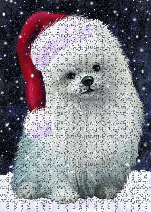 Let It Snow Happy Holidays Pomeranian Dog Christmas Puzzle with Photo Tin PUZL654