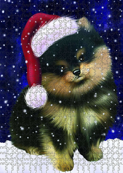 Let It Snow Happy Holidays Pomeranian Dog Christmas Puzzle with Photo Tin PUZL657