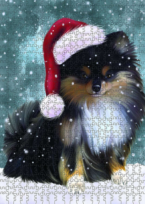 Let It Snow Happy Holidays Pomeranian Dog Christmas Puzzle with Photo Tin PUZL660