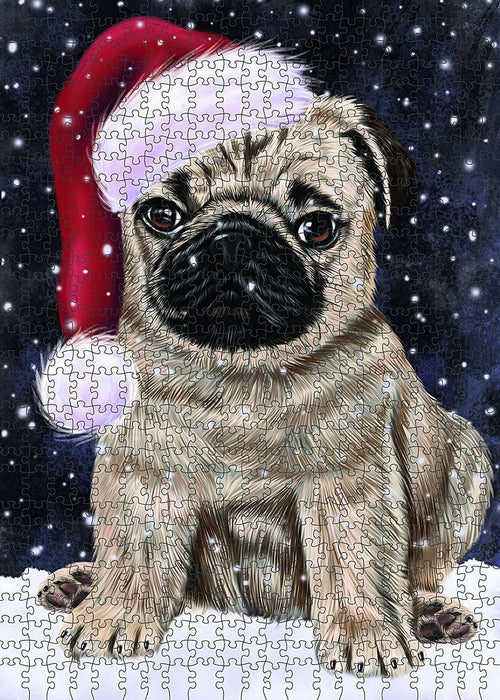 Let It Snow Happy Holidays Pug Dog Christmas Puzzle with Photo Tin PUZL675