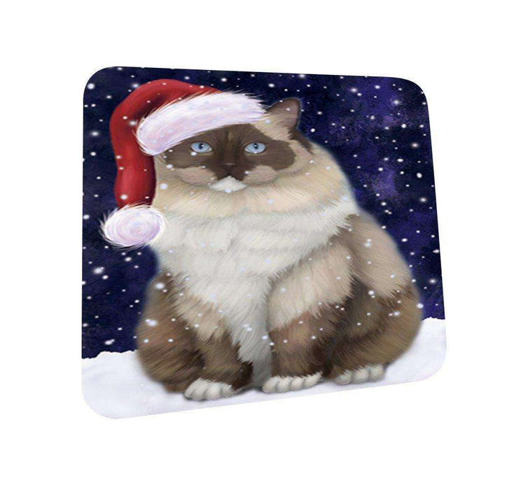 Let It Snow Happy Holidays Ragdoll Cat Christmas Coasters CST204 (Set of 4)