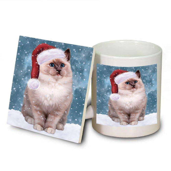 Let It Snow Happy Holidays Ragdoll Cat Christmas Mug and Coaster Set MUC0462