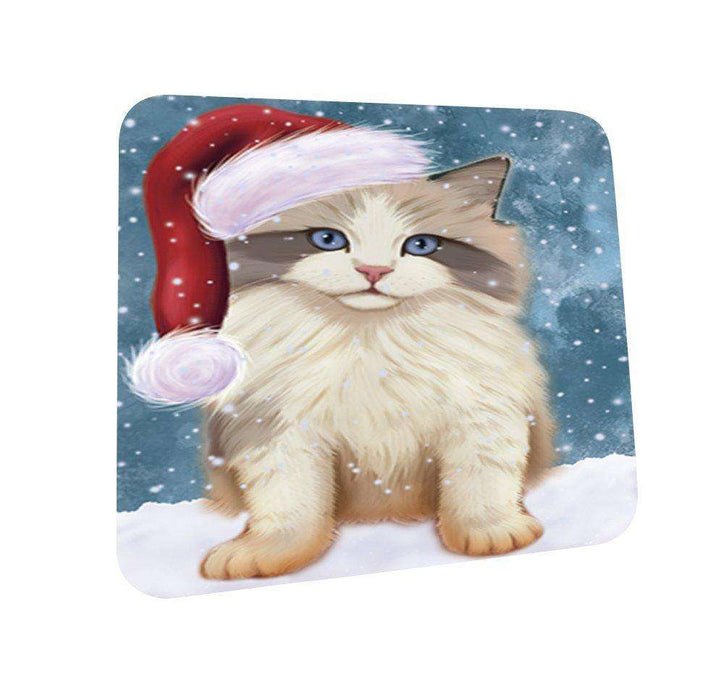 Let It Snow Happy Holidays Ragdoll Kitten Christmas Coasters CST205 (Set of 4)