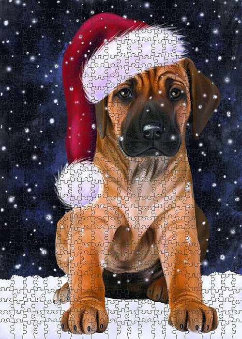 Let It Snow Happy Holidays Rhodesian Ridgeback Dog Christmas Puzzle with Photo Tin PUZL684
