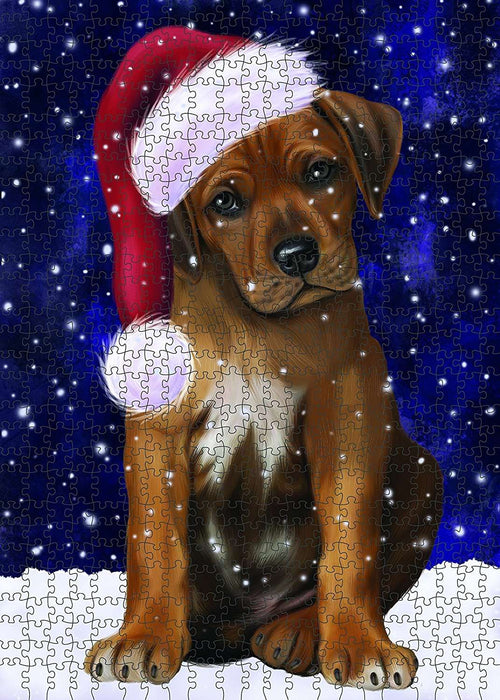 Let It Snow Happy Holidays Rhodesian Ridgeback Dog Christmas Puzzle with Photo Tin PUZL687