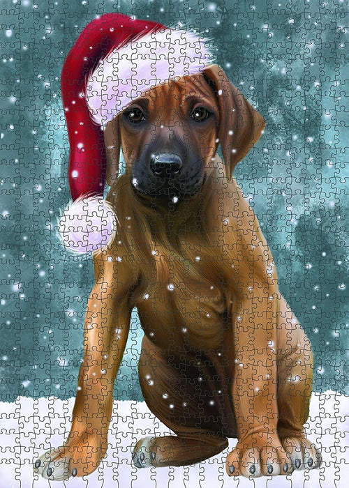 Let It Snow Happy Holidays Rhodesian Ridgeback Dog Christmas Puzzle with Photo Tin PUZL690