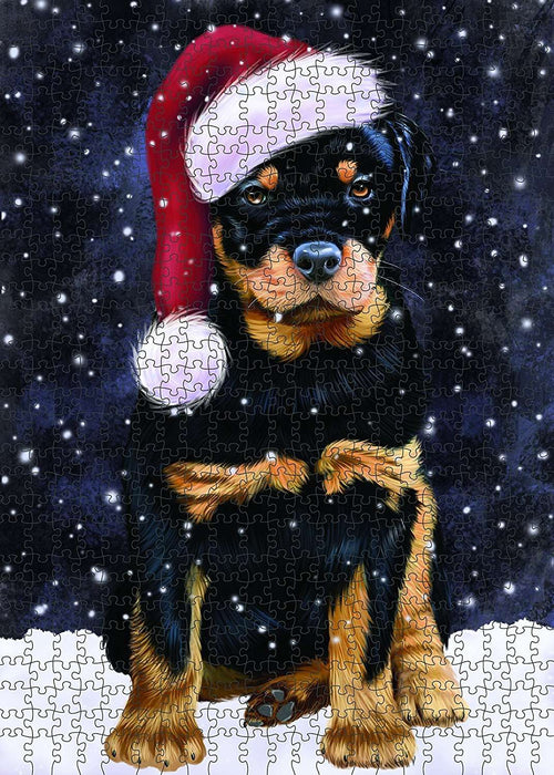Let It Snow Happy Holidays Rottweiler Dog Christmas Puzzle with Photo Tin PUZL693