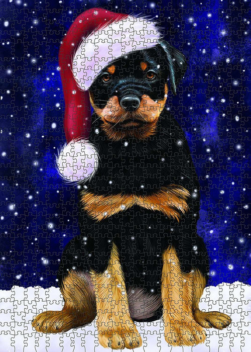 Let It Snow Happy Holidays Rottweiler Dog Christmas Puzzle with Photo Tin PUZL696