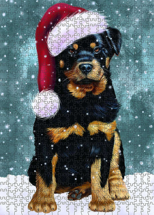 Let It Snow Happy Holidays Rottweiler Dog Christmas Puzzle with Photo Tin PUZL699