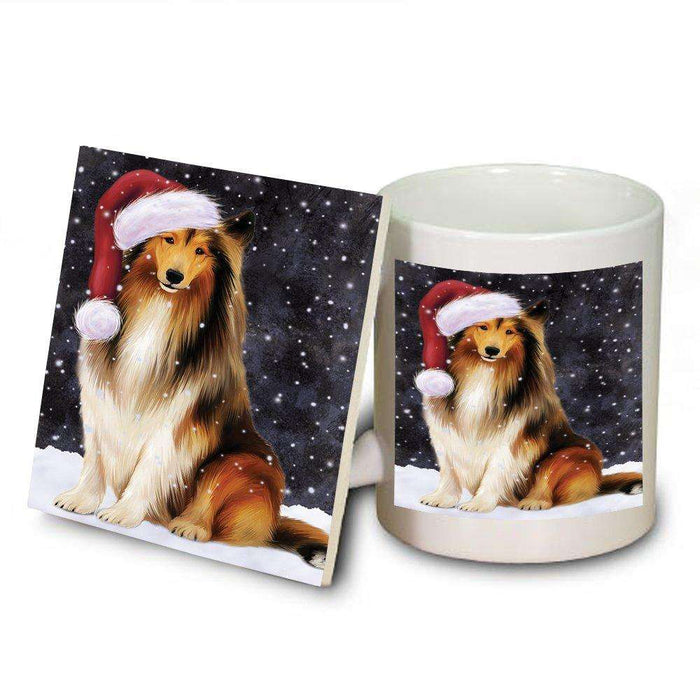 Let It Snow Happy Holidays Rough Collie Dog Christmas Mug and Coaster Set MUC0303