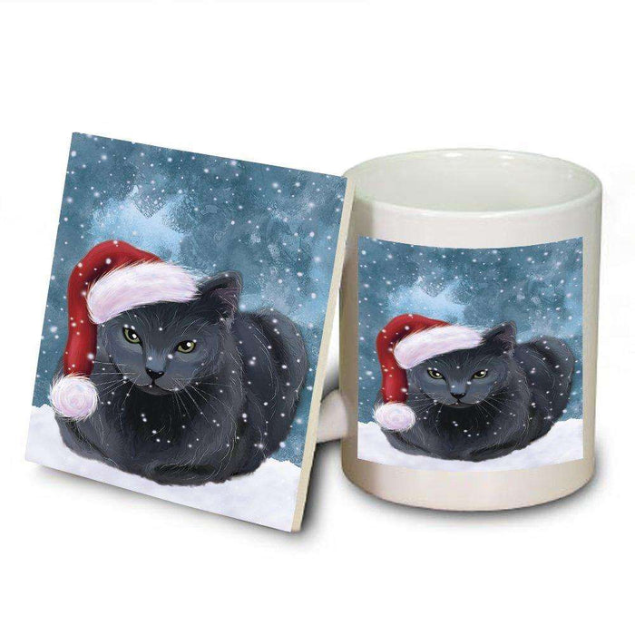 Let It Snow Happy Holidays Russian Blue Cat Christmas Mug and Coaster Set MUC0468