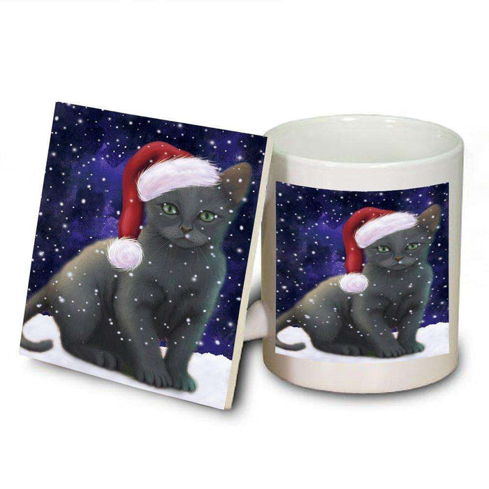 Let It Snow Happy Holidays Russian Blue Cat Christmas Mug and Coaster Set MUC0469