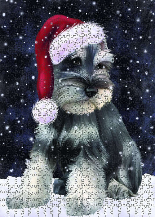 Let It Snow Happy Holidays Schnauzer Dog Christmas Puzzle with Photo Tin PUZL702