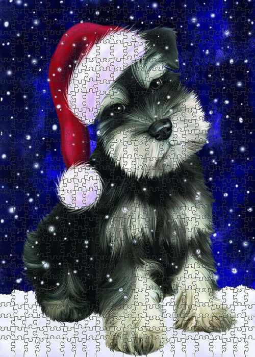 Let It Snow Happy Holidays Schnauzer Dog Christmas Puzzle with Photo Tin PUZL705