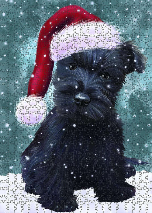 Let It Snow Happy Holidays Scottish Terrier Dog Christmas Puzzle with Photo Tin PUZL2181