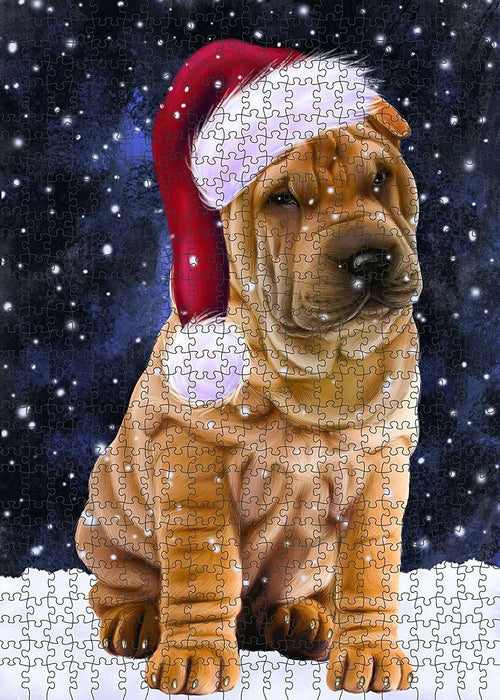 Let It Snow Happy Holidays Shar Pei Dog Christmas Puzzle with Photo Tin PUZL720