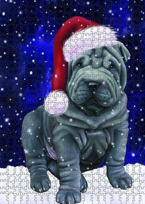 Let It Snow Happy Holidays Shar Pei Dog Christmas Puzzle with Photo Tin PUZL723