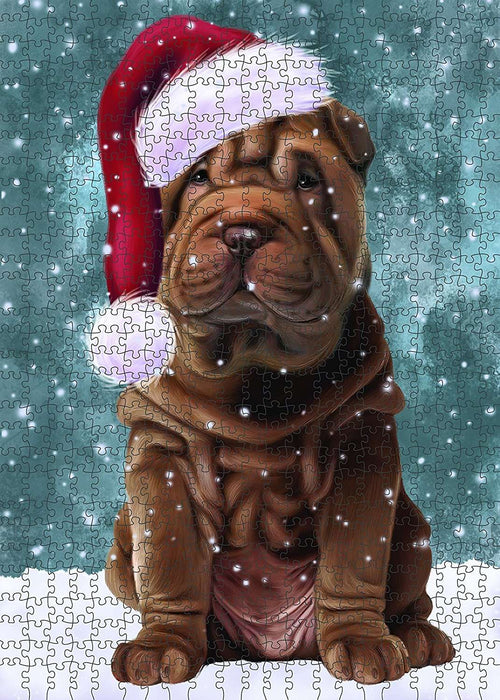 Let It Snow Happy Holidays Shar Pei Dog Christmas Puzzle with Photo Tin PUZL726