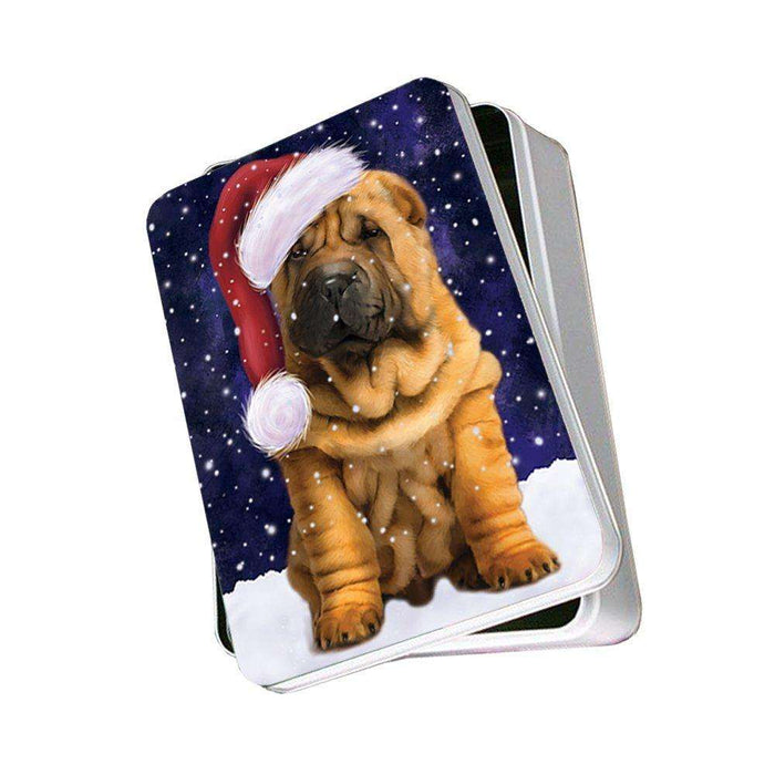 Let It Snow Happy Holidays Shar Pei Puppy Christmas Photo Storage Tin PTIN0306