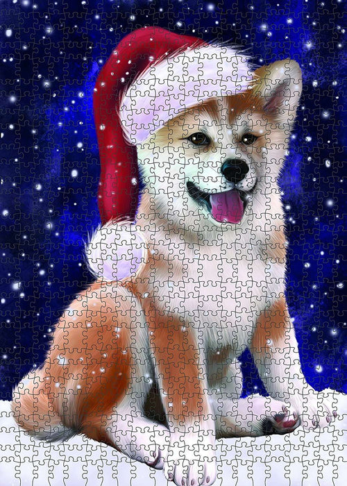 Let It Snow Happy Holidays Shiba Inu Dog Christmas Puzzle with Photo Tin PUZL741