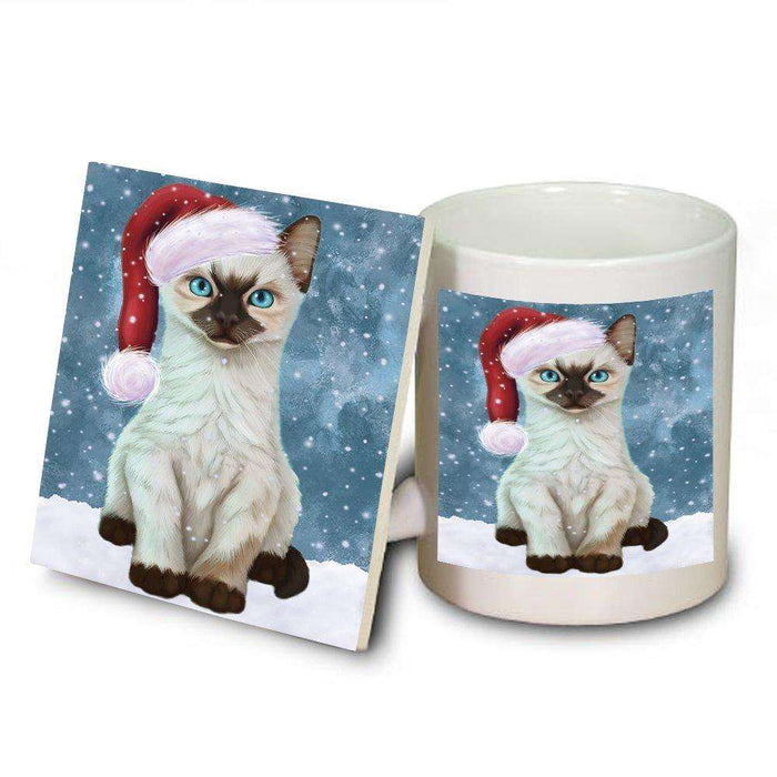 Let It Snow Happy Holidays Siamese Kitten Christmas Mug and Coaster Set MUC0307