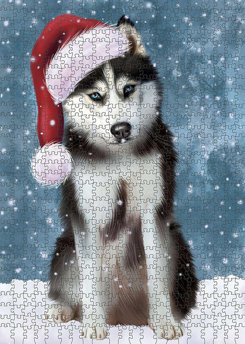 Let It Snow Happy Holidays Siberian Husky Dog Christmas Puzzle with Photo Tin PUZL2130