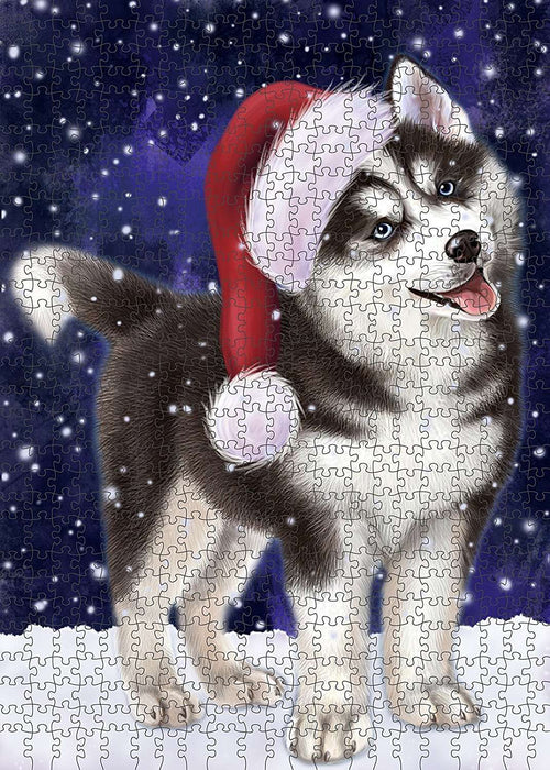 Let It Snow Happy Holidays Siberian Husky Dog Christmas Puzzle with Photo Tin PUZL2196