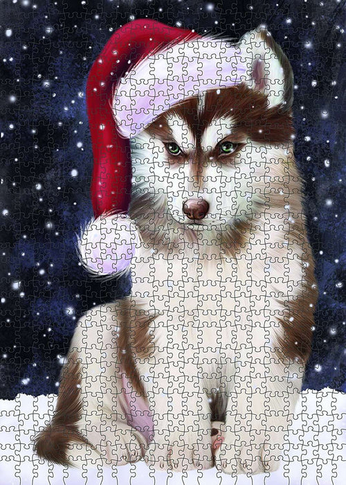 Let It Snow Happy Holidays Siberian Husky Dog Christmas Puzzle with Photo Tin PUZL753