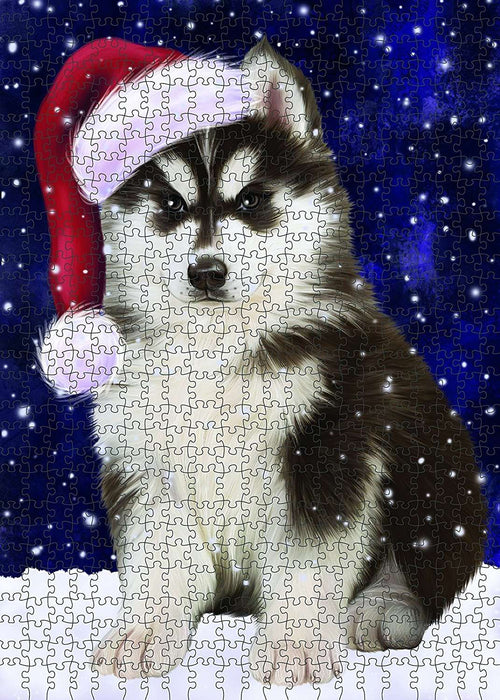 Let It Snow Happy Holidays Siberian Husky Dog Christmas Puzzle with Photo Tin PUZL756